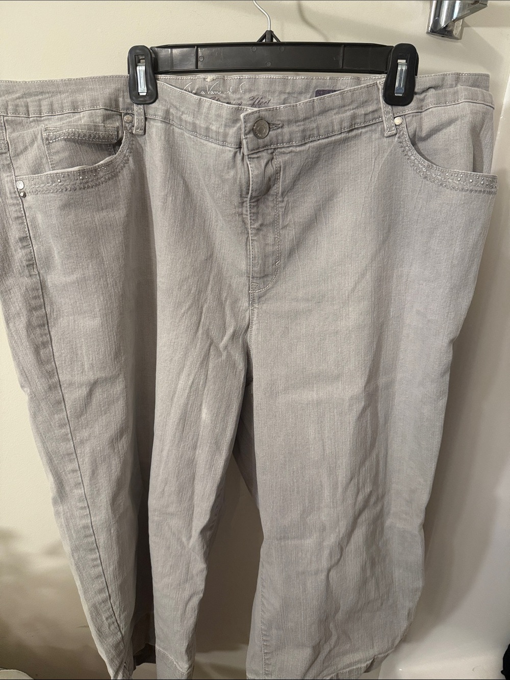 Light Gray Women’s Capris Jeans - Classic Straight Fit with studded details 24W